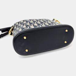 Pre Owned Dior Beige/Navy Blue Fabric Oblique C Dior Medium bag