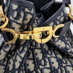 Pre Owned Dior Beige/Navy Blue Fabric Oblique C Dior Medium bag