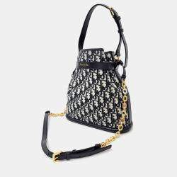 Pre Owned Dior Beige/Navy Blue Fabric Oblique C Dior Medium bag