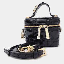 Dior Black Patent Leather Cannage Micro Vanity Bag
