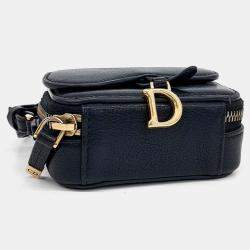 Dior Black Leather Saddle Micro Mini Crossbody Bag