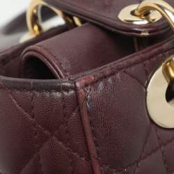 Dior Burgundy Cannage Leather Small Lady Dior My ABCDior Tote