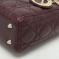 Dior Burgundy Cannage Leather Small Lady Dior My ABCDior Tote