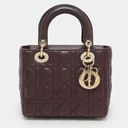 Dior Burgundy Cannage Leather Small Lady Dior My ABCDior Tote