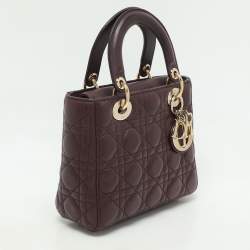 Dior Burgundy Cannage Leather Small Lady Dior My ABCDior Tote