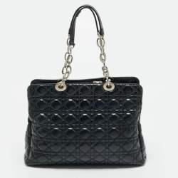 Dior Black Cannage Patent Leather Large Soft Lady Dior Shopping Tote