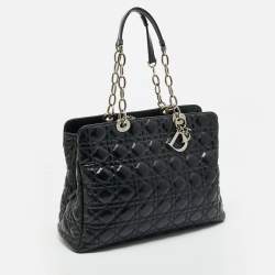 Dior Black Cannage Patent Leather Large Soft Lady Dior Shopping Tote