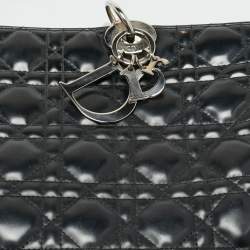 Dior Black Cannage Patent Leather Large Soft Lady Dior Shopping Tote