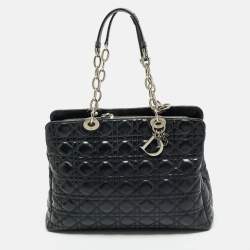 Dior Black Cannage Patent Leather Large Soft Lady Dior Shopping Tote