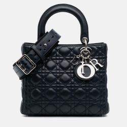 Dior Navy Blue Limited Edition Medium Lambskin Cannage Lady Dior