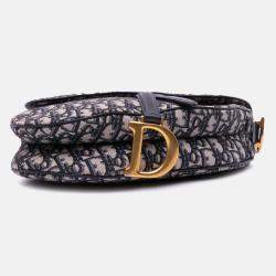 Dior Navy Blue Oblique Canvas Saddle Bag