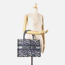 Dior Blue Mizza Medium Embroidered Canvas Leopard Book Tote