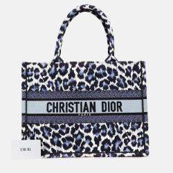 Dior Blue Mizza Medium Embroidered Canvas Leopard Book Tote