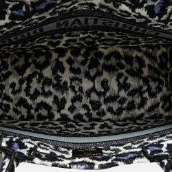 Dior Blue Mizza Medium Embroidered Canvas Leopard Book Tote