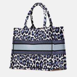 Dior Blue Mizza Medium Embroidered Canvas Leopard Book Tote