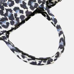 Dior Blue Mizza Medium Embroidered Canvas Leopard Book Tote