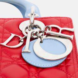 Dior Red Medium Tricolor Lambskin Cannage Lady Dior