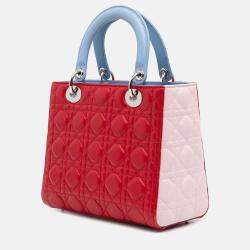 Dior Red Medium Tricolor Lambskin Cannage Lady Dior