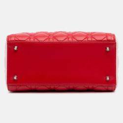 Dior Red Medium Tricolor Lambskin Cannage Lady Dior