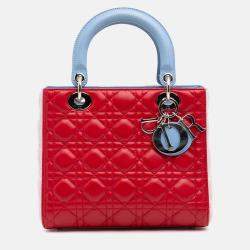 Dior Red Medium Tricolor Lambskin Cannage Lady Dior