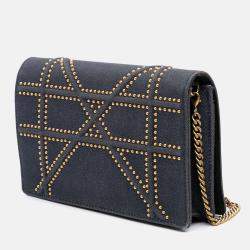 Dior Navy Blue Studded Denim Diorama Wallet on Chain