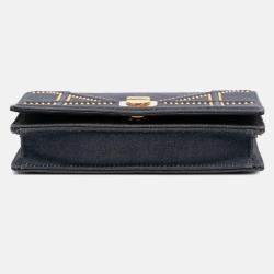 Dior Navy Blue Studded Denim Diorama Wallet on Chain