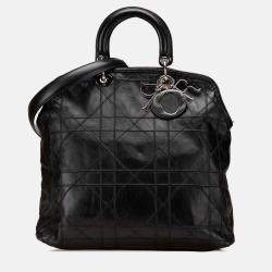 Dior Black Large Lambskin Cannage Polochon Granville Satchel