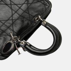Dior Black Large Lambskin Cannage Polochon Granville Satchel