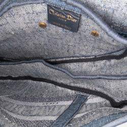 Dior Blue Oblique Embroidered Denim Saddle Bag
