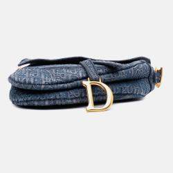 Dior Blue Oblique Embroidered Denim Saddle Bag