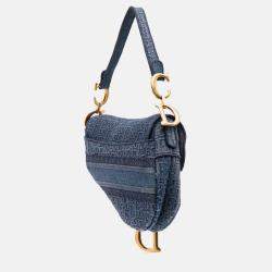 Dior Blue Oblique Embroidered Denim Saddle Bag