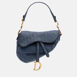 Dior Blue Oblique Embroidered Denim Saddle Bag