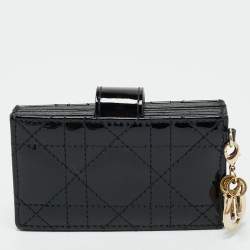  Dior Black Cannage Patent Leather Lady Dior 5 Gusset Card Case 