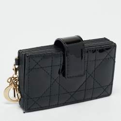  Dior Black Cannage Patent Leather Lady Dior 5 Gusset Card Case 