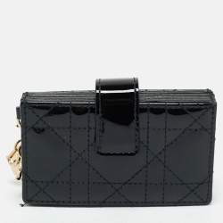  Dior Black Cannage Patent Leather Lady Dior 5 Gusset Card Case 