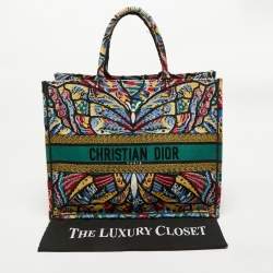 Dior Multicolor Butterfly Embroidered Canvas Large Book Tote