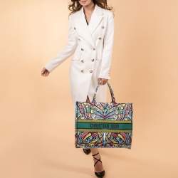 Dior Multicolor Butterfly Embroidered Canvas Large Book Tote