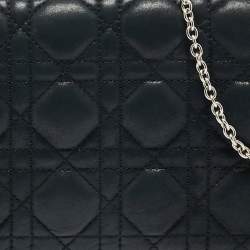 Dior Black Shimmer Cannage Leather Lady Dior Chain Clutch