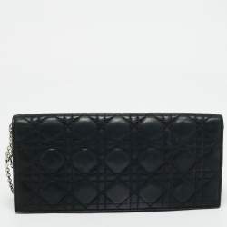 Dior Black Shimmer Cannage Leather Lady Dior Chain Clutch