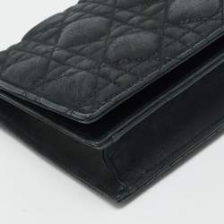 Dior Black Shimmer Cannage Leather Lady Dior Chain Clutch