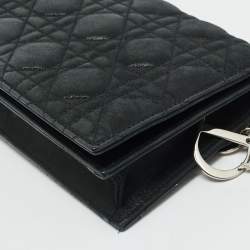 Dior Black Shimmer Cannage Leather Lady Dior Chain Clutch
