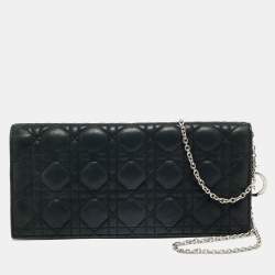Dior Black Shimmer Cannage Leather Lady Dior Chain Clutch