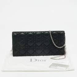 Dior Black Shimmer Cannage Leather Lady Dior Chain Clutch