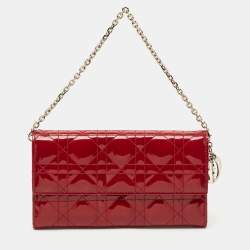 Dior Red Cannage Patent Leather Rendezvous Wallet on Chain