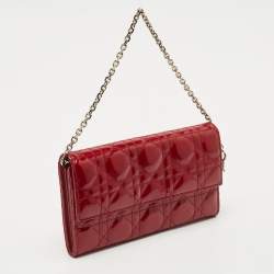 Dior Red Cannage Patent Leather Rendezvous Wallet on Chain