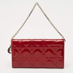 Dior Red Cannage Patent Leather Rendezvous Wallet on Chain