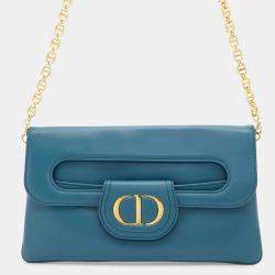 Dior Blue Leather Double Chain shoulder Bag