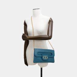 Dior Blue Leather Double Chain shoulder Bag