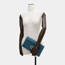 Dior Blue Leather Double Chain shoulder Bag