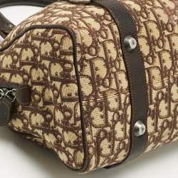 Pre Owned Dior Brown/Beige Oblique Canvas and Leather East/West Boston Bag